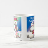 Christmas Snowman Opens Geschenke Kaffeetasse (Mittel)