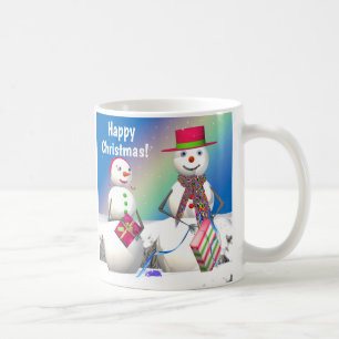 Christmas Snowman Opens Geschenke Kaffeetasse