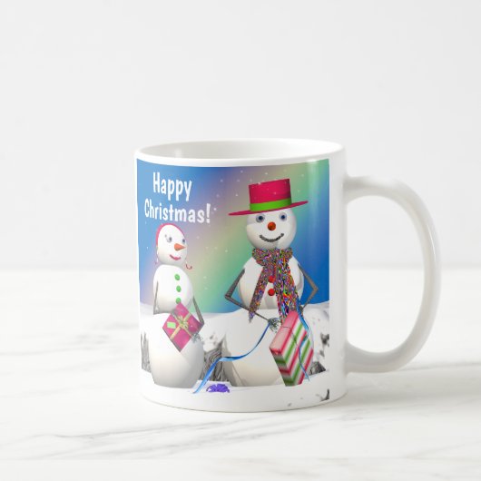 Christmas Snowman Opens Geschenke Kaffeetasse (Rechts)