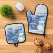 Christmas Snowman Oven Mitt & Pot Holders Ofenhandschuh & Topflappen-Set (Oben Unten)