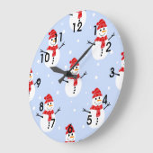 Christmas Snowman Pattern Große Wanduhr (Winkel)