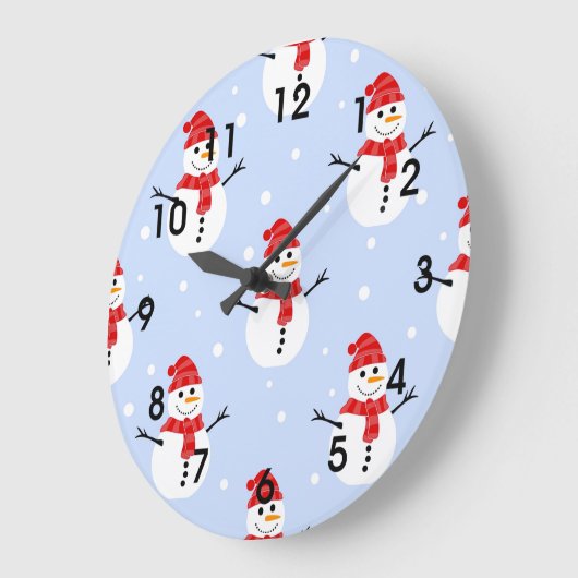 Christmas Snowman Pattern Große Wanduhr (Winkel)