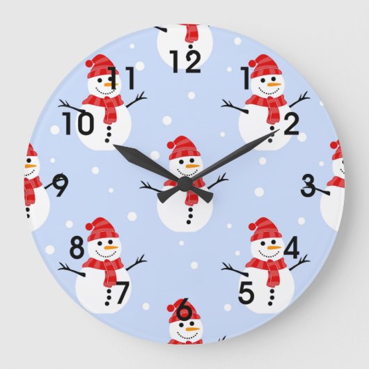 Christmas Snowman Pattern Große Wanduhr (Vorderseite)