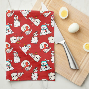 Christmas Snowman Pattern Red Geschirrtuch