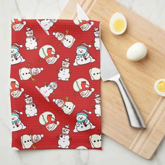 Christmas Snowman Pattern Red Geschirrtuch (Viertel Falte)