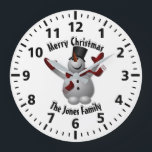 Christmas Snowman Personalisiert Große Wanduhr<br><div class="desc">Ein fantastischer Spaß Weihnachten Snowman Personalisierte Uhr. Füllen Sie einfach das Namensfeld aus.</div>