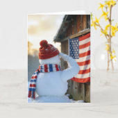 Christmas Snowman Saluting an American Flag Karte (Gelbe Blume)