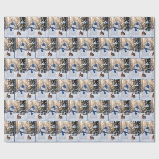 Christmas Snowman Scowling at a Rabbit Geschenkpapier (Flach)