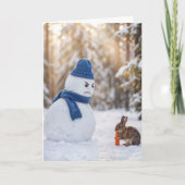 Christmas Snowman Scowling at a Rabbit Karte (Vorderseite)