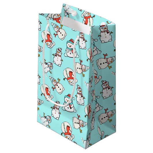 Christmas Snowman Turquoise Kleine Geschenktüte (Vorderseite Schrägansicht)