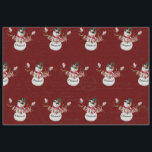Christmas Snowman Watercolor Red Script Decoupage Seidenpapier<br><div class="desc">"Niedliches Weihnachtsschneemann Aquarell Red Script Decoupage Tissue ist ideal für Decoupage, Crafting und elegante Geschenke." Niedlicher und bezaubernder, klassischer Schneemann wurde in Aquarell gemalt. Er hat einen schwarzen Top-Hut, Fäustlinge und hält ein typografisches Banner, das "Frohe Weihnachten" sagt! Der tiefe, weihnachtliche rote Hintergrund kann geändert werden und hat eine bräunliche,...</div>