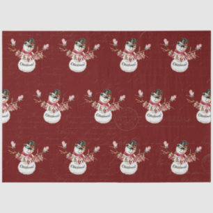 Christmas Snowman Watercolor Red Script Decoupage Seidenpapier
