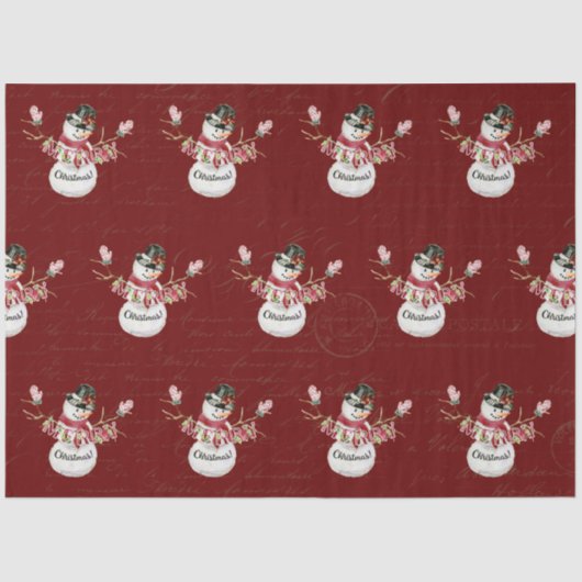 Christmas Snowman Watercolor Red Script Decoupage Seidenpapier (Vorderseite)