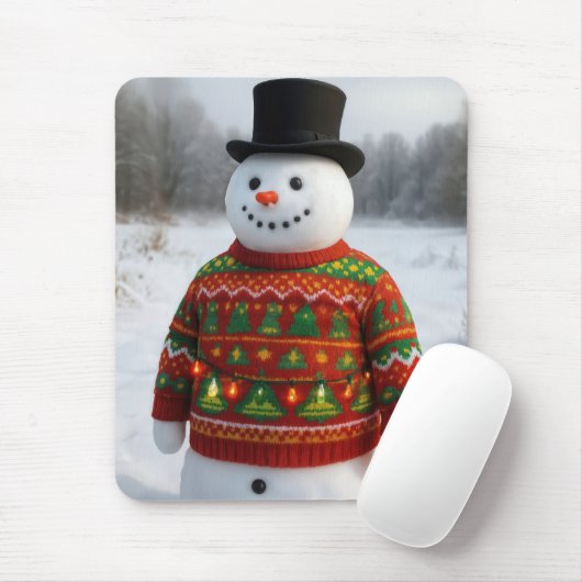 Christmas Snowman Wearing an Ugly Sweater Mousepad (Mit Mouse)
