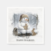 Christmas Snowman With Friends In Winter Woods Serviette (Vorderseite)