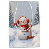 Christmas Snowman With Red Shovels Mittlere Geschenktüte (Vorderseite)