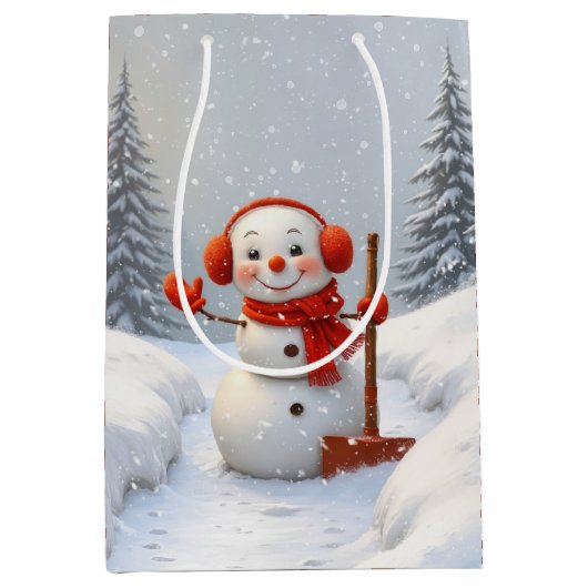 Christmas Snowman With Red Shovels Mittlere Geschenktüte (Vorderseite)