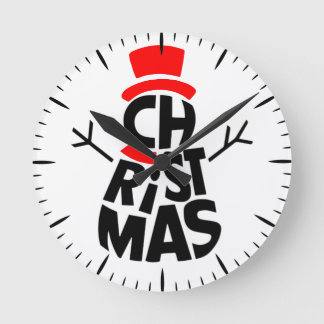 Christmas Snowman Word Art Runde Wanduhr