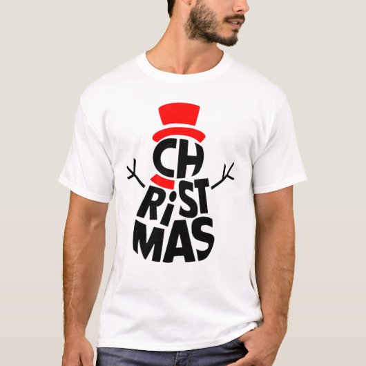 Christmas Snowman Word Art T-Shirt (Vorderseite)