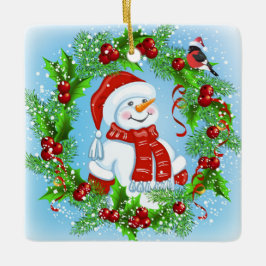 Christmas Snowman Wreath Keramikornament