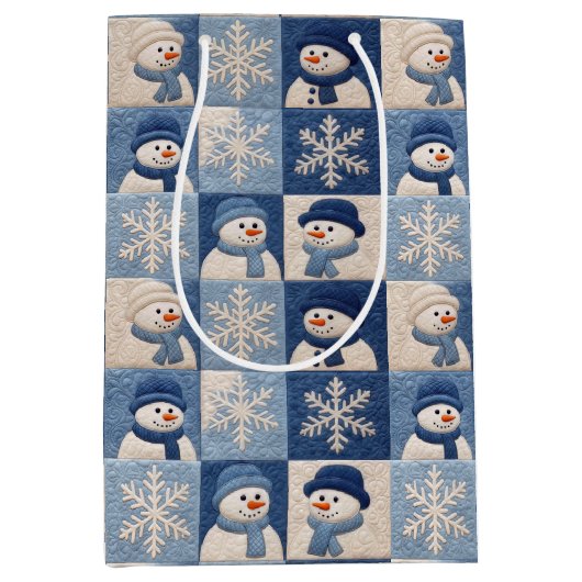 Christmas Snowmen and Snowflakes Quilt Pattern Mittlere Geschenktüte (Vorderseite)