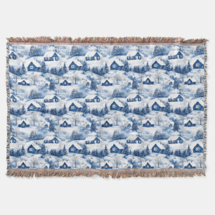 Christmas Snowy Blue Throw Blanket Decke