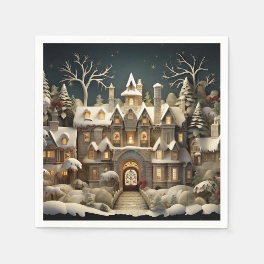 Christmas Snowy Manor Storybook Wonderland Serviette (Vorderseite)