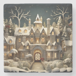 Christmas Snowy Manor Storybook Wonderland Steinuntersetzer