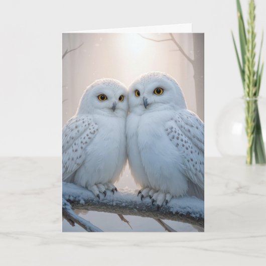 Christmas Snowy Owls On a Winter Branch Karte (Vorderseite)