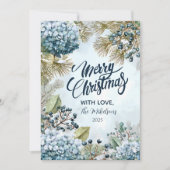 Christmas Snowy Pine Hydrangea Feiertagskarte (Vorderseite)