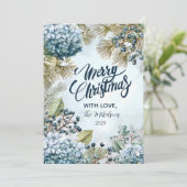 Christmas Snowy Pine Hydrangea Feiertagskarte (Stehend Vorderseite)