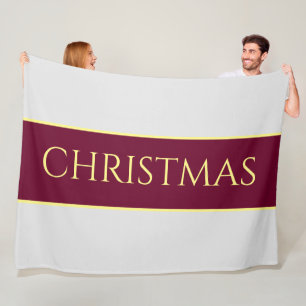 CHRISTMAS Snowy White Festive Burgund Streifen Fleecedecke