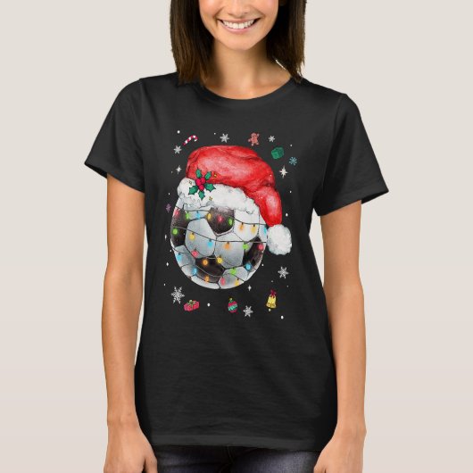 Christmas Soccer Ball Santa Hat Funny Sport Xmas B T-Shirt (Vorderseite)
