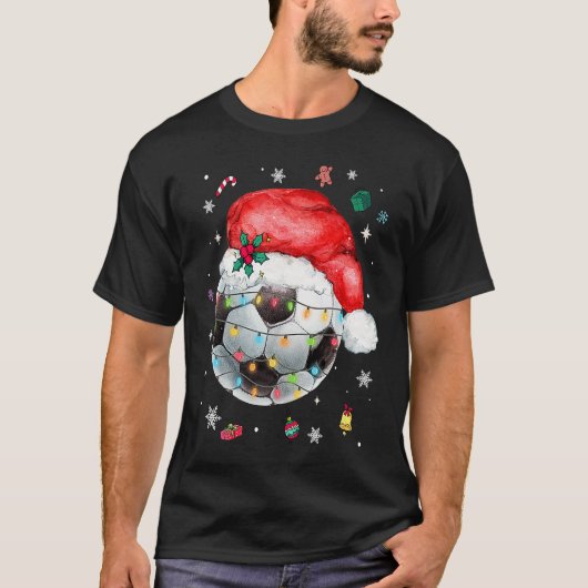 Christmas Soccer Ball Santa Hat Funny Sport Xmas B T-Shirt (Vorderseite)
