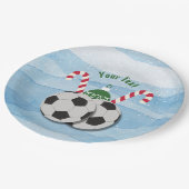Christmas Soccer Candy Cane Custom Paper Teller (Schrägansicht)