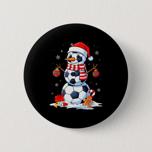 Christmas Soccer Funny Snowman Men Boys Kids Button (Vorderseite)