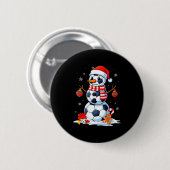 Christmas Soccer Funny Snowman Men Boys Kids Button (Vorne & Hinten)