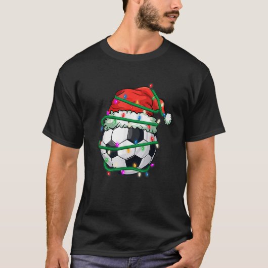 Christmas Soccer In Santa Hat In Holiday Xmas Ligh T-Shirt (Vorderseite)