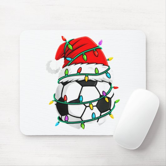 Christmas Soccer Santa Hat Lights Santa Srts Xmas  Mousepad (Mit Mouse)