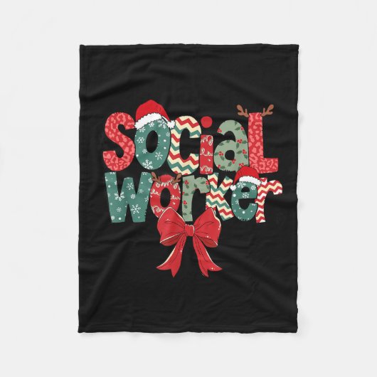 Christmas Social Worker Retro Xmas Tis The Season Fleecedecke (Vorderseite)