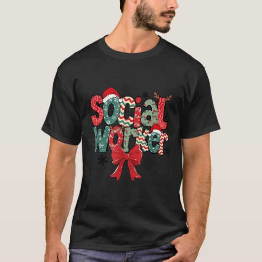 Christmas Social Worker Retro Xmas Tis The Season T-Shirt (Vorderseite)