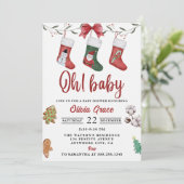 Christmas Sock Baby Dusche Party Einladung (Stehend Vorderseite)