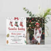 Christmas Sock Baby Dusche Party Foto Einladung (Stehend Vorderseite)