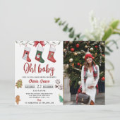 Christmas Sock Baby Dusche Party Foto Einladung (Stehend Vorderseite)