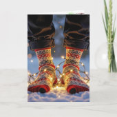 Christmas Socks and Holiday Lights in Snow Karte (Vorderseite)