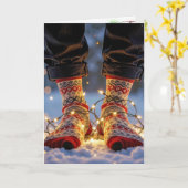 Christmas Socks and Holiday Lights in Snow Karte (Gelbe Blume)