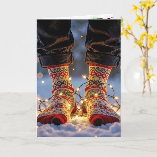 Christmas Socks and Holiday Lights in Snow Karte (Gelbe Blume)