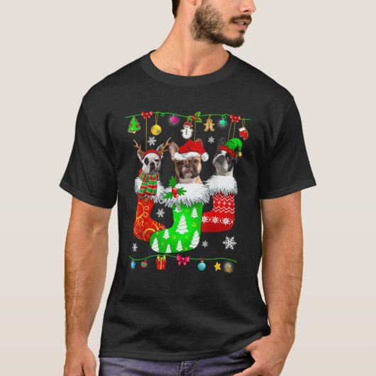 Christmas Socks Pajama French Bulldog Dog Puppy Lo T-Shirt (Vorderseite)
