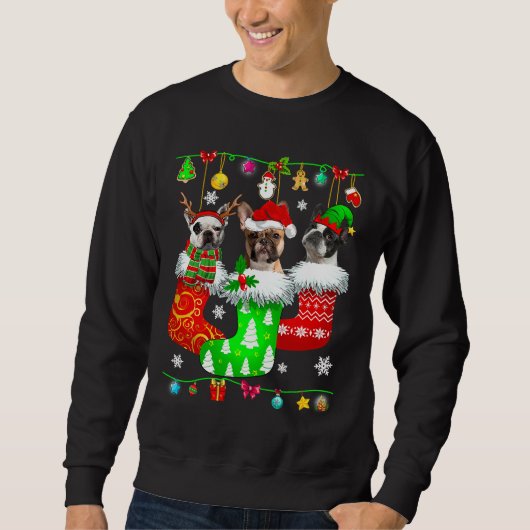 Christmas Socks Pajama French Bulldog Doppy Puppy Sweatshirt (Vorderseite)