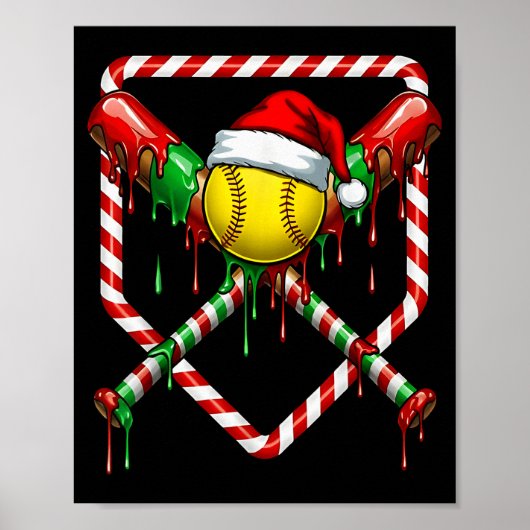 Christmas Softball Santa Hat Ice Cream Drip Men Wo Poster (Vorne)